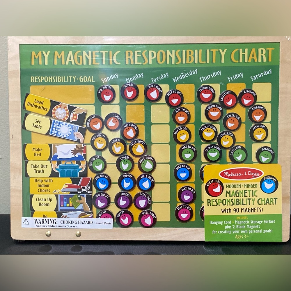 NEW - Melissa & Doug Wooden Hinged Magnetic Responsibility Chart -90 Magnets 3+